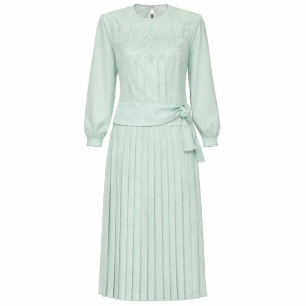 Vintage In The Mood Mint Green Lace Jacquard Blouse Skirt Set 8 Romantic Classic